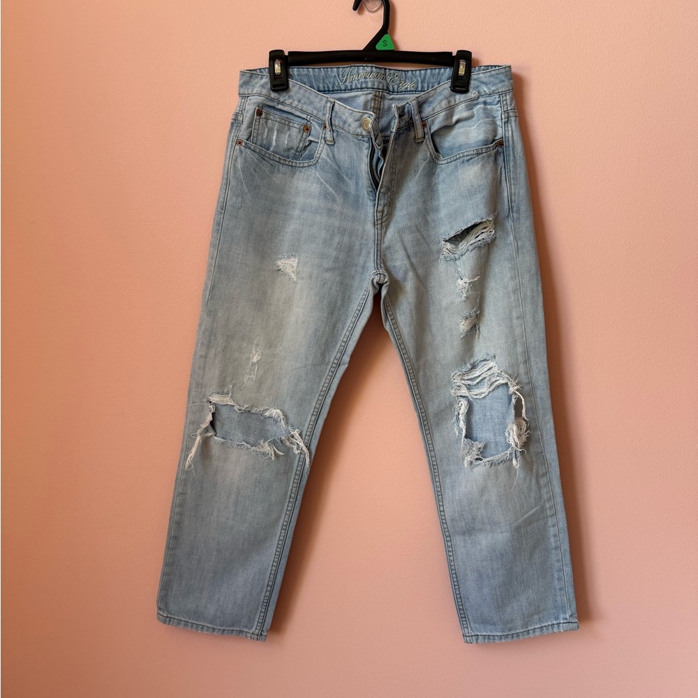 Boyfriend Blue Jeans with Distressed Vintage Look